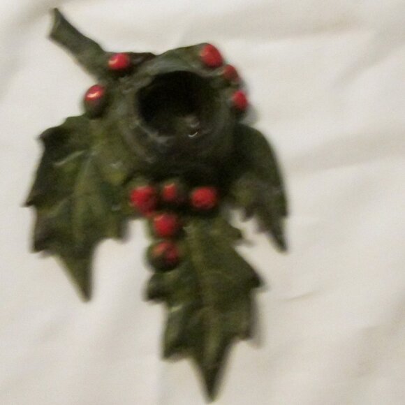 2 Vintage  Christmas Cast Iron Holly Candle Holders - Picture 7 of 10